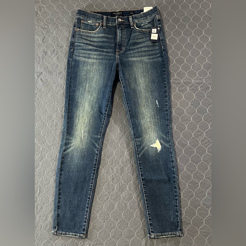 NWT Lucky Brand Bridgette Women's Dark Wash Distressed High Rise Skinny Jeans